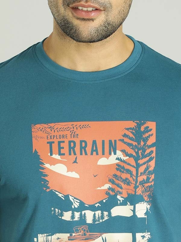 Indian Terrain Men's Half Sleeve Regular Fit Blue Round Neck T-Shirt